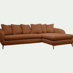 Canapé En Tissu|Canapé 4 Places*alinea Canapé d'angle droit convertible en tissu doux tramé - bleu Marron