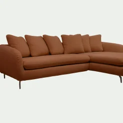 Canapé En Tissu|Canapé 4 Places*alinea Canapé d'angle droit convertible en tissu doux tramé - bleu Marron