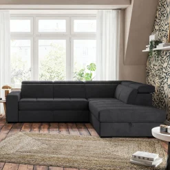 Canapé En Tissu|Canapé 4 Places*alinea Canapé d'angle droit convertible avec coffre en tissu doux - ardoise Gris