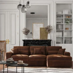 Canapé En Velours|Canapé En Tissu*alinea Canapé d'angle droit fixe en tissu côtelé bita - brun rustrel Marron