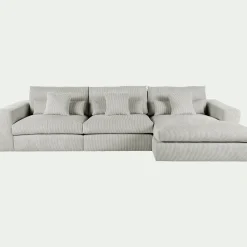 Canapé En Velours|Canapé 5 Places*alinea Canapé d'angle droit fixe en velours côtelé - borie Gris