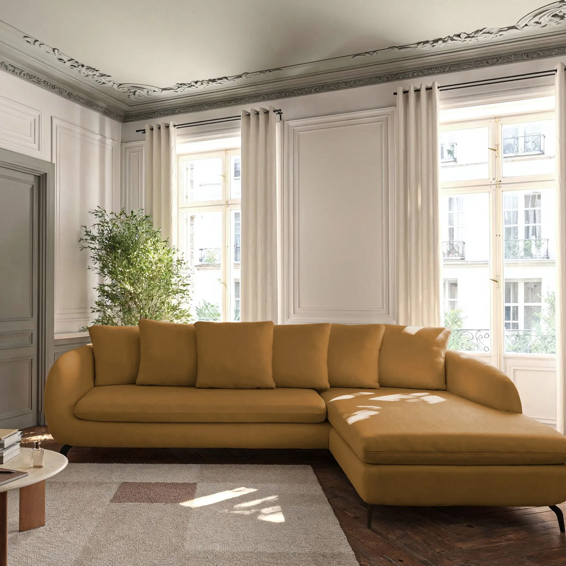 Canapé En Tissu|Canapé 4 Places*alinea Canapé d'angle droit fixe en tissu tramé - bronze Marron