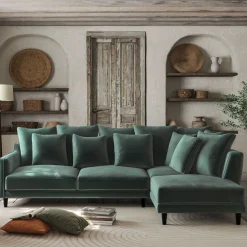 Canapé En Tissu|Canapé 5 Places*alinea Canapé d'angle droit fixe en tissu velvet - sauge Vert