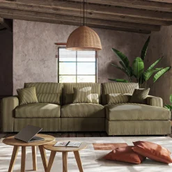 Canapé En Velours|Canapé 5 Places*alinea Canapé d'angle droit fixe en velours côtelé - cèdre Vert