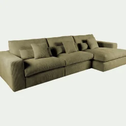 Canapé En Velours|Canapé 5 Places*alinea Canapé d'angle droit fixe en velours côtelé - cèdre Vert