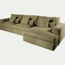 Canapé En Velours|Canapé 5 Places*alinea Canapé d'angle droit fixe en velours côtelé - cèdre Vert