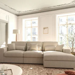 Canapé En Tissu|Canapé 5 Places*alinea Canapé d'angle droit fixe en chenille - roucas Beige