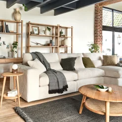 Canapé En Velours|Canapé 5 Places*alinea Canapé d'angle droit fixe en velours côtelé - roucas Beige