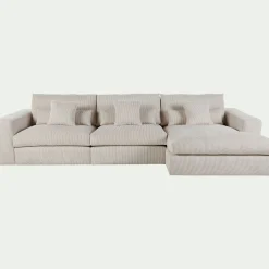 Canapé En Velours|Canapé 5 Places*alinea Canapé d'angle droit fixe en velours côtelé - roucas Beige