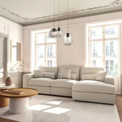 Canapé En Tissu|Canapé 5 Places*alinea Canapé d'angle droit fixe en tissu bouclette - écru Blanc