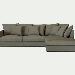 Canapé En Lin|Canapé 4 Places*alinea Canapé d'angle fixe droit en tissu - Vert cèdre