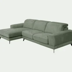Canapé 4 Places|Canapé En Tissu*alinea Canapé d'angle gauche avance recule en tissu doux - Vert