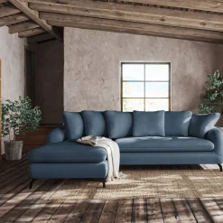 Canapé 4 Places|Canapé Convertible*alinea Canapé d'angle gauche convertible en tissu doux tramé - Bleu