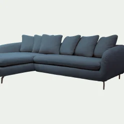 Canapé 4 Places|Canapé Convertible*alinea Canapé d'angle gauche convertible en tissu doux tramé - Bleu