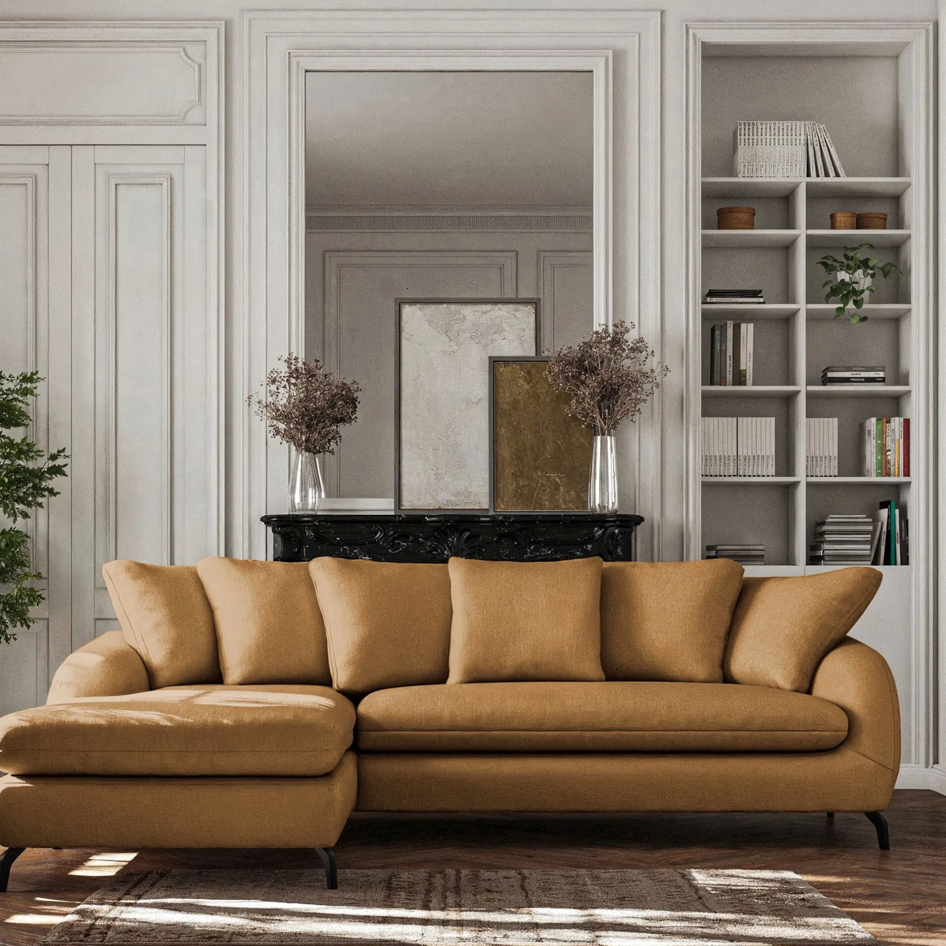 Canapé 4 Places|Canapé Convertible*alinea Canapé d'angle gauche convertible en tissu silent - bronze Marron