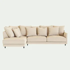 Canapé En Tissu|Canapé 4 Places*alinea Canapé d'angle gauche convertible en tissu joint - roucas Beige