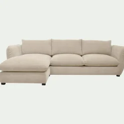 Canapé 5 Places|Canapé Convertible*alinea Canapé d'angle gauche convertible en tissu Nature - écru Blanc