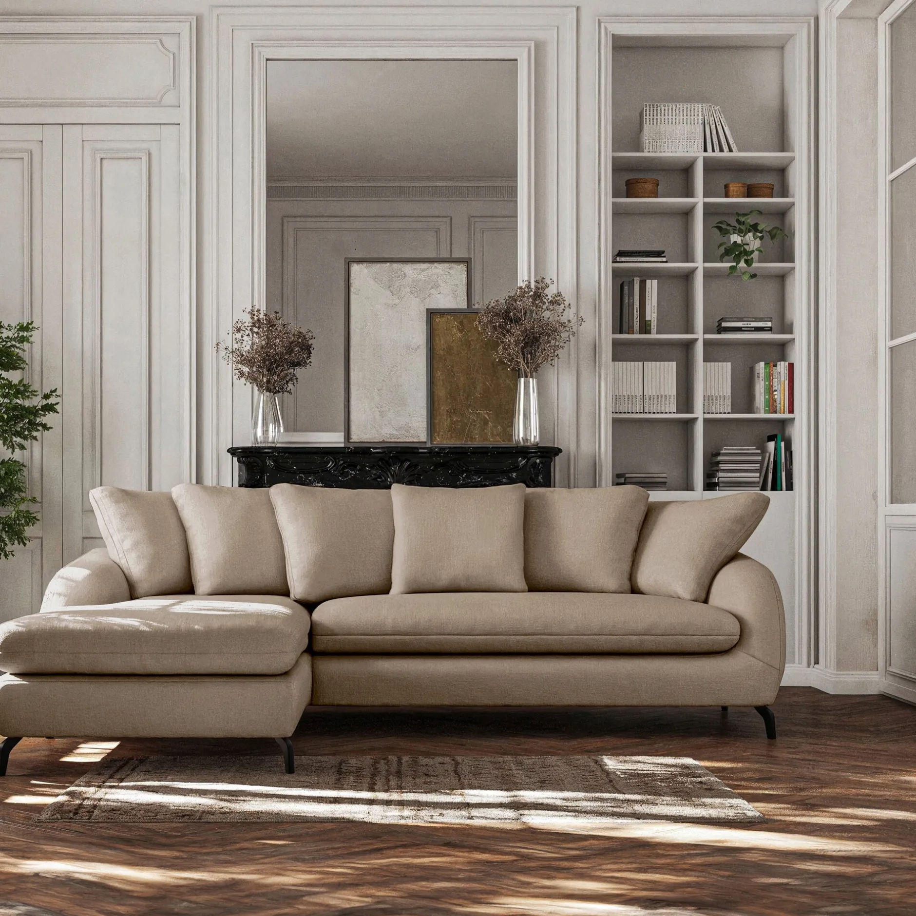 Canapé 4 Places|Canapé Convertible*alinea Canapé d'angle gauche convertible en tissu doux tramé - Beige