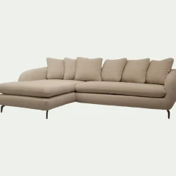 Canapé 4 Places|Canapé Convertible*alinea Canapé d'angle gauche convertible en tissu doux tramé - Beige