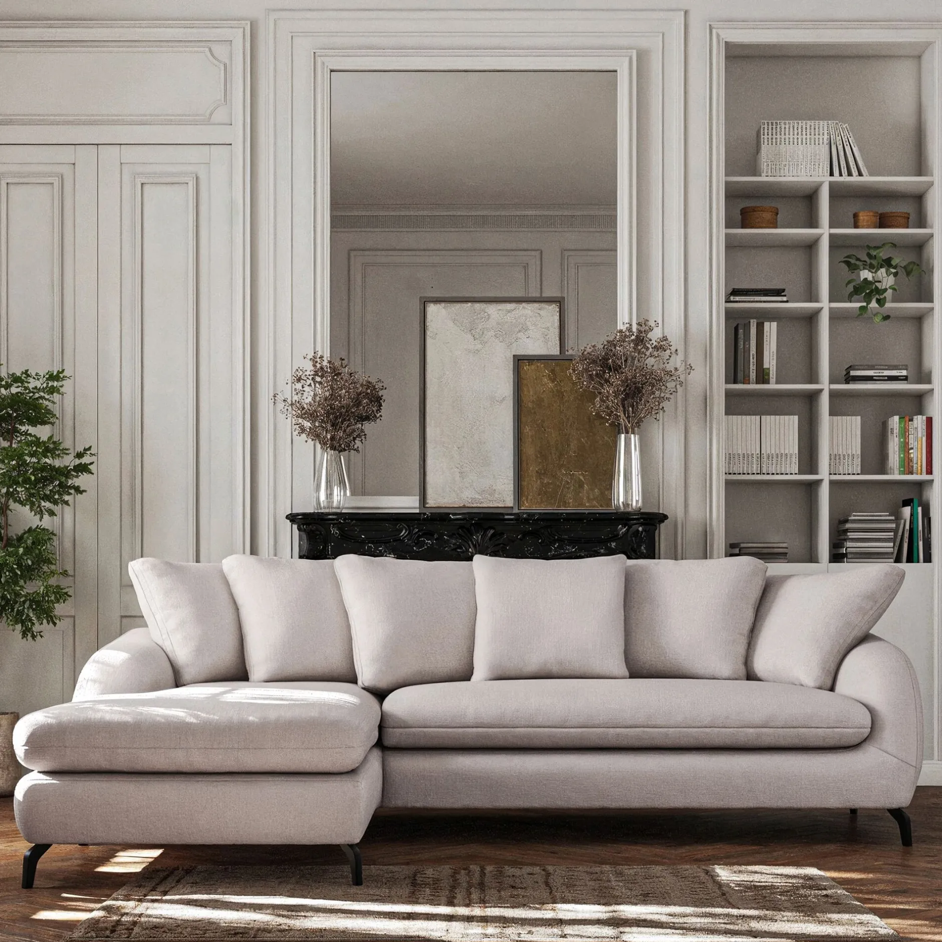 Canapé 4 Places|Canapé Convertible*alinea Canapé d'angle gauche convertible en tissu silent - roucas Beige