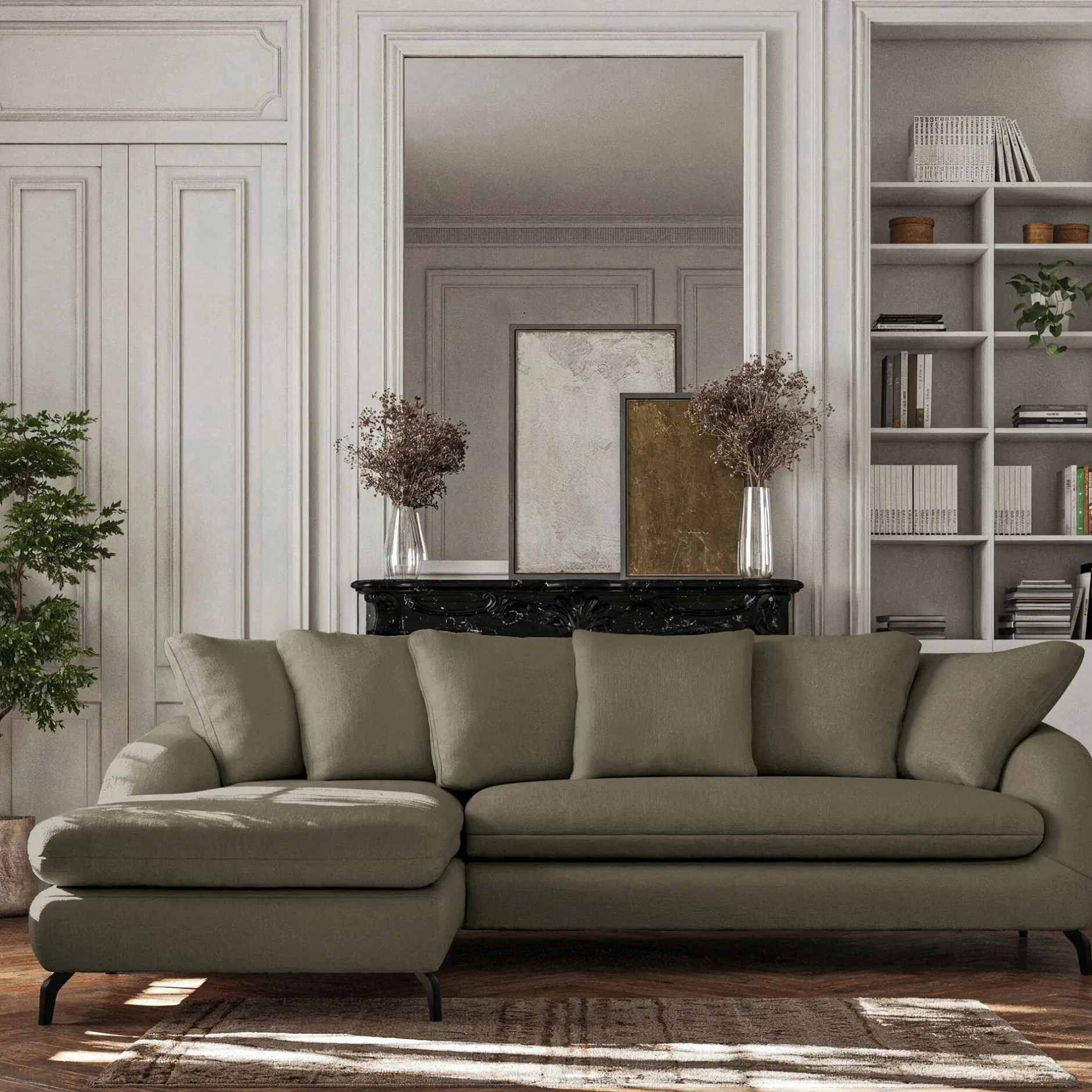 Canapé 4 Places|Canapé Convertible*alinea Canapé d'angle gauche conible en tissu silent - garrigue Vert