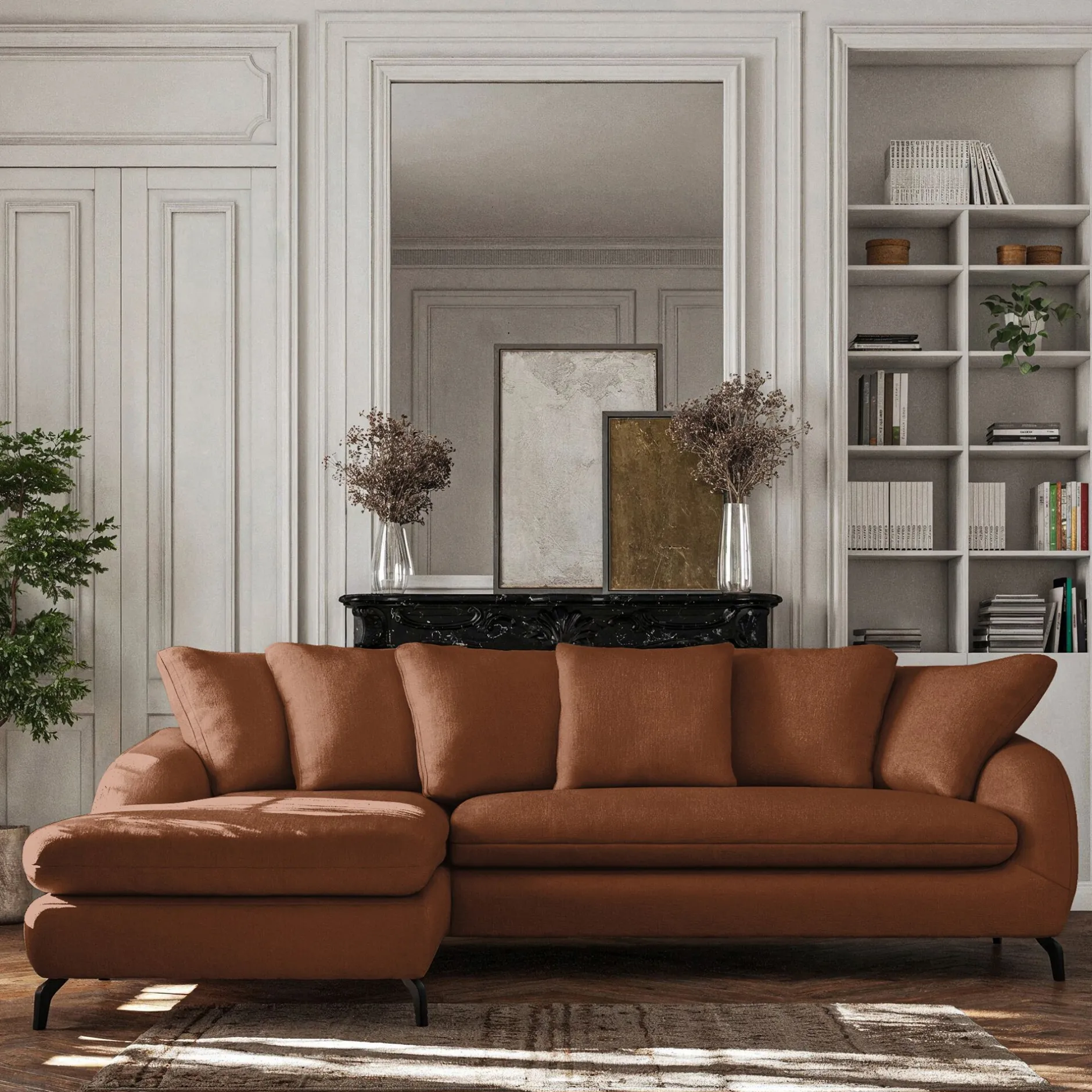 Canapé 4 Places|Canapé Convertible*alinea Canapé d'angle gauche convertible en tissu doux tramé - brun rustrel Marron