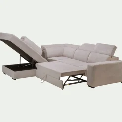 Canapé En Tissu|Canapé 4 Places*alinea Canapé d'angle gauche convertible avec coffre en tissu doux - Beige