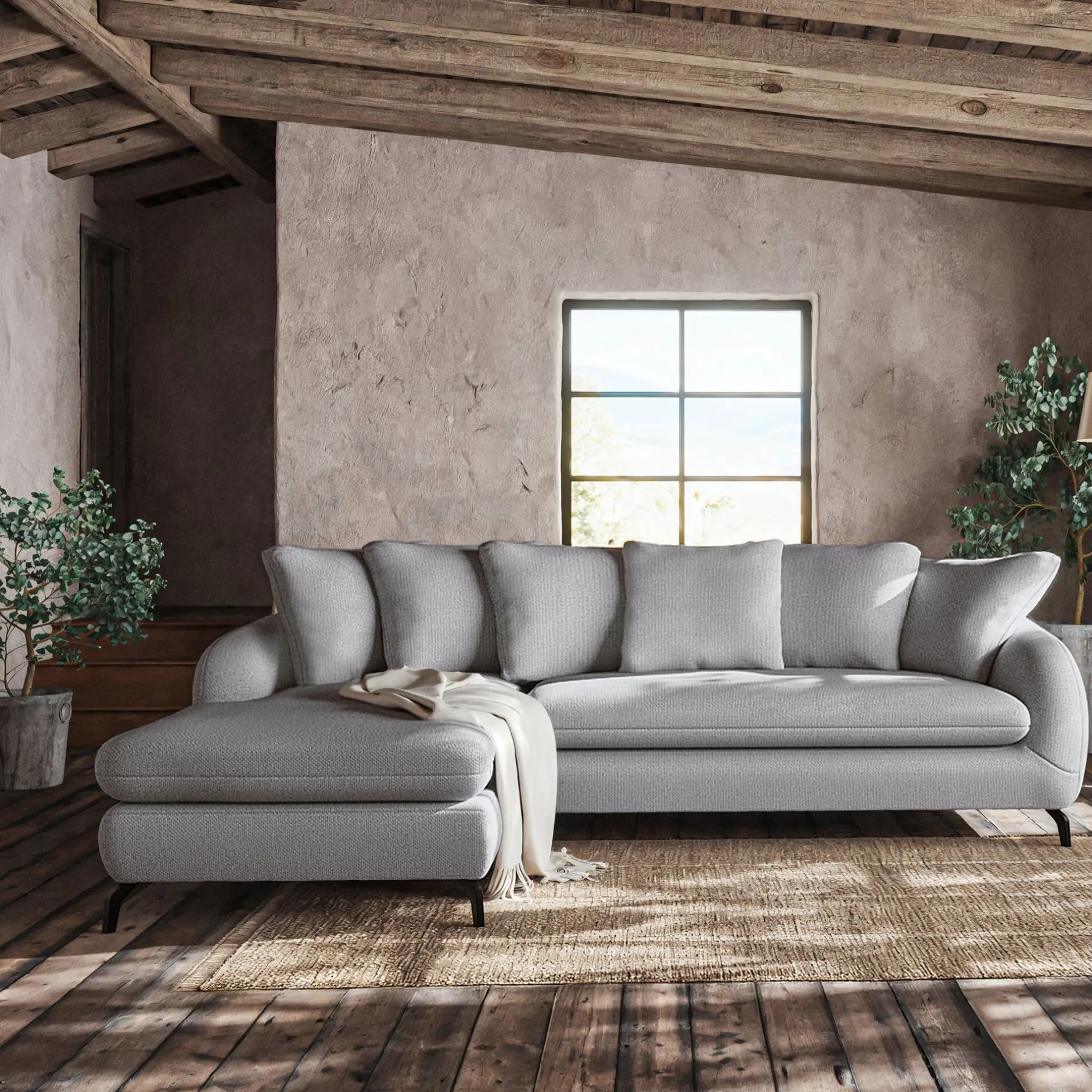 Canapé 4 Places|Canapé Convertible*alinea Canapé d'angle gauche convertible en tissu silent - ardoise Gris