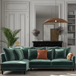 Canapé En Tissu|Canapé 5 Places*alinea Canapé d'angle gauche fixe en tissu velvet - sauge Vert