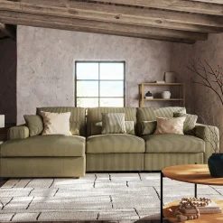 Canapé En Velours|Canapé 5 Places*alinea Canapé d'angle gauche fixe en velours côtelé - cèdre Vert