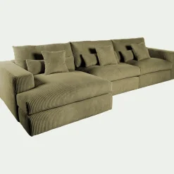 Canapé En Velours|Canapé 5 Places*alinea Canapé d'angle gauche fixe en velours côtelé - cèdre Vert