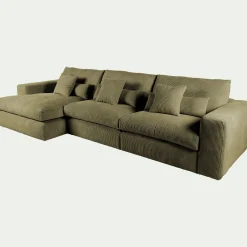Canapé En Velours|Canapé 5 Places*alinea Canapé d'angle gauche fixe en velours côtelé - cèdre Vert