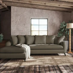 Canapé 4 Places|Canapé Fixe*alinea Canapé d'angle gauche fixe en tissu tramé - garrigue Vert