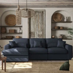 Canapé 5 Places|Canapé Fixe*alinea Canapé d'angle gauche fixe en tissu chenille Benjo - bleu marine