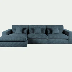 Canapé En Velours|Canapé 5 Places*alinea Canapé d'angle gauche fixe en velours côtelé - Bleu