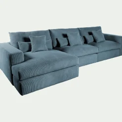 Canapé En Velours|Canapé 5 Places*alinea Canapé d'angle gauche fixe en velours côtelé - Bleu