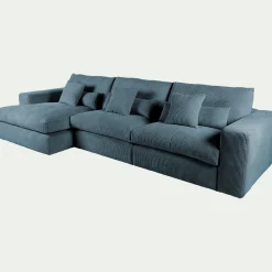 Canapé En Velours|Canapé 5 Places*alinea Canapé d'angle gauche fixe en velours côtelé - Bleu