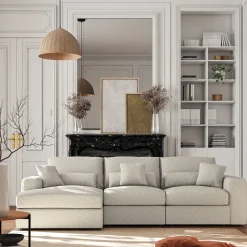 Canapé En Tissu|Canapé 5 Places*alinea Canapé d'angle gauche fixe en tissu bouclette dasco - écru Blanc