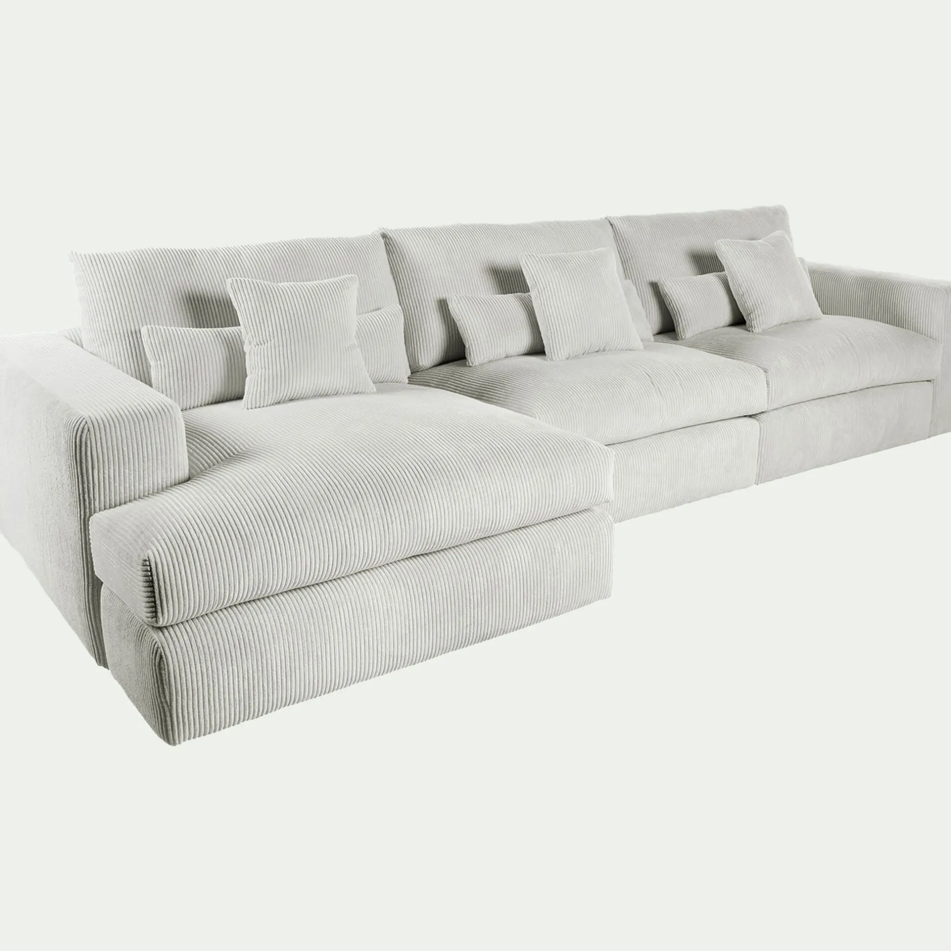 Canapé En Velours|Canapé 5 Places*alinea Canapé d'angle gauche fixe en velours côtelé - borie Gris