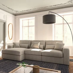 Canapé En Tissu|Canapé 5 Places*alinea Canapé d'angle gauche fixe en tissu chenille Benjo - roucas Beige