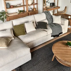 Canapé En Velours|Canapé 5 Places*alinea Canapé d'angle gauche fixe en velours côtelé - roucas Beige