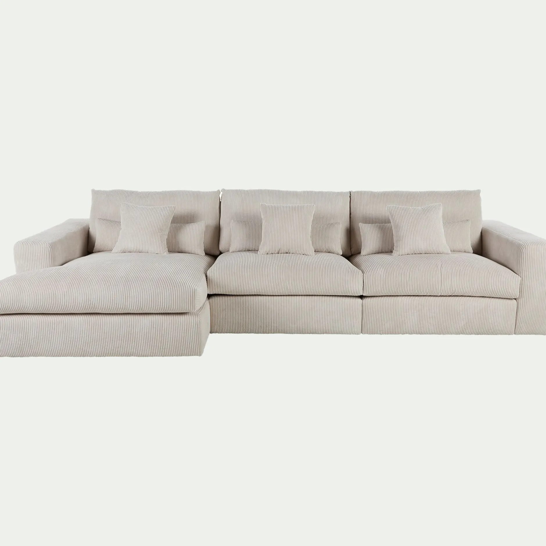 Canapé En Velours|Canapé 5 Places*alinea Canapé d'angle gauche fixe en velours côtelé - roucas Beige