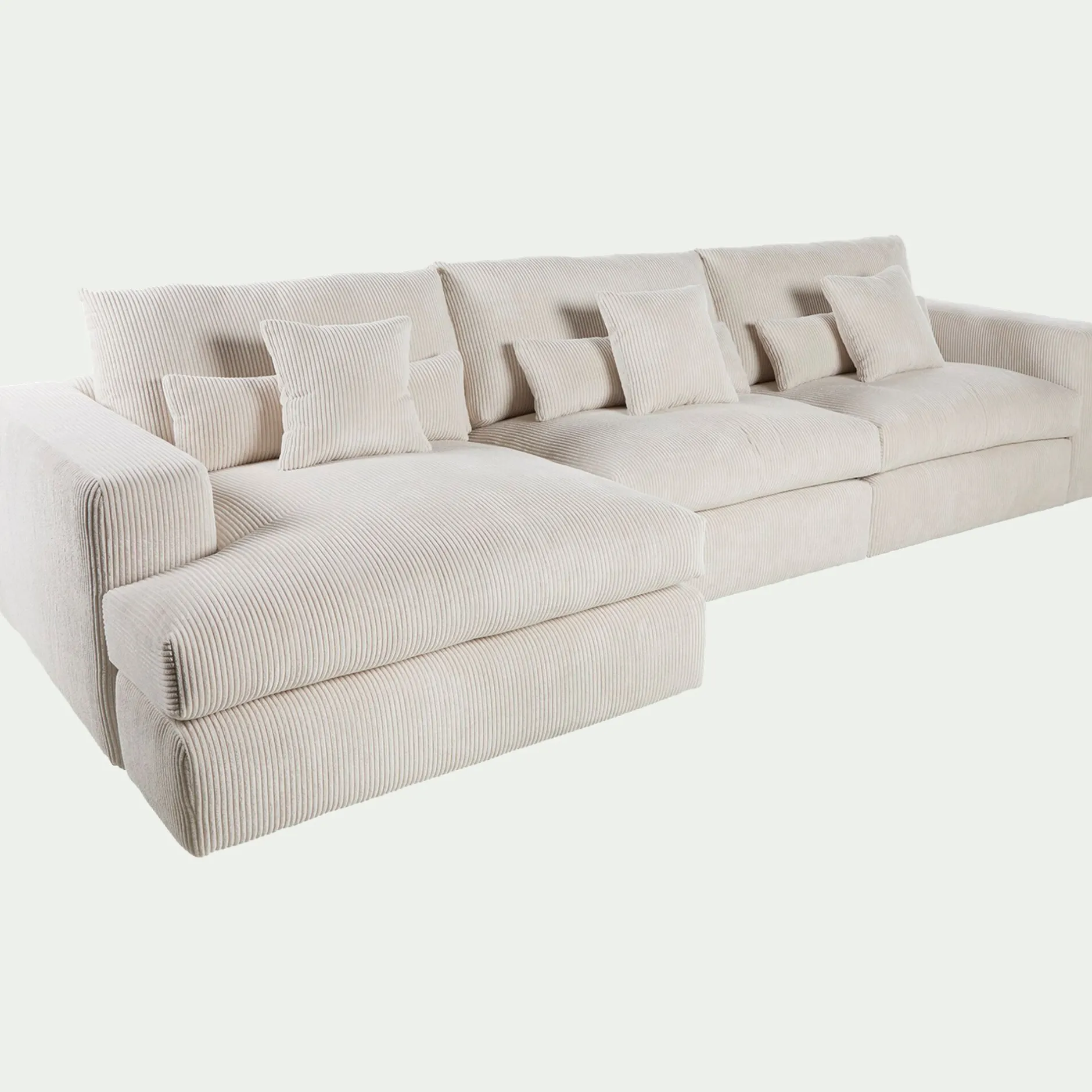 Canapé En Velours|Canapé 5 Places*alinea Canapé d'angle gauche fixe en velours côtelé - roucas Beige