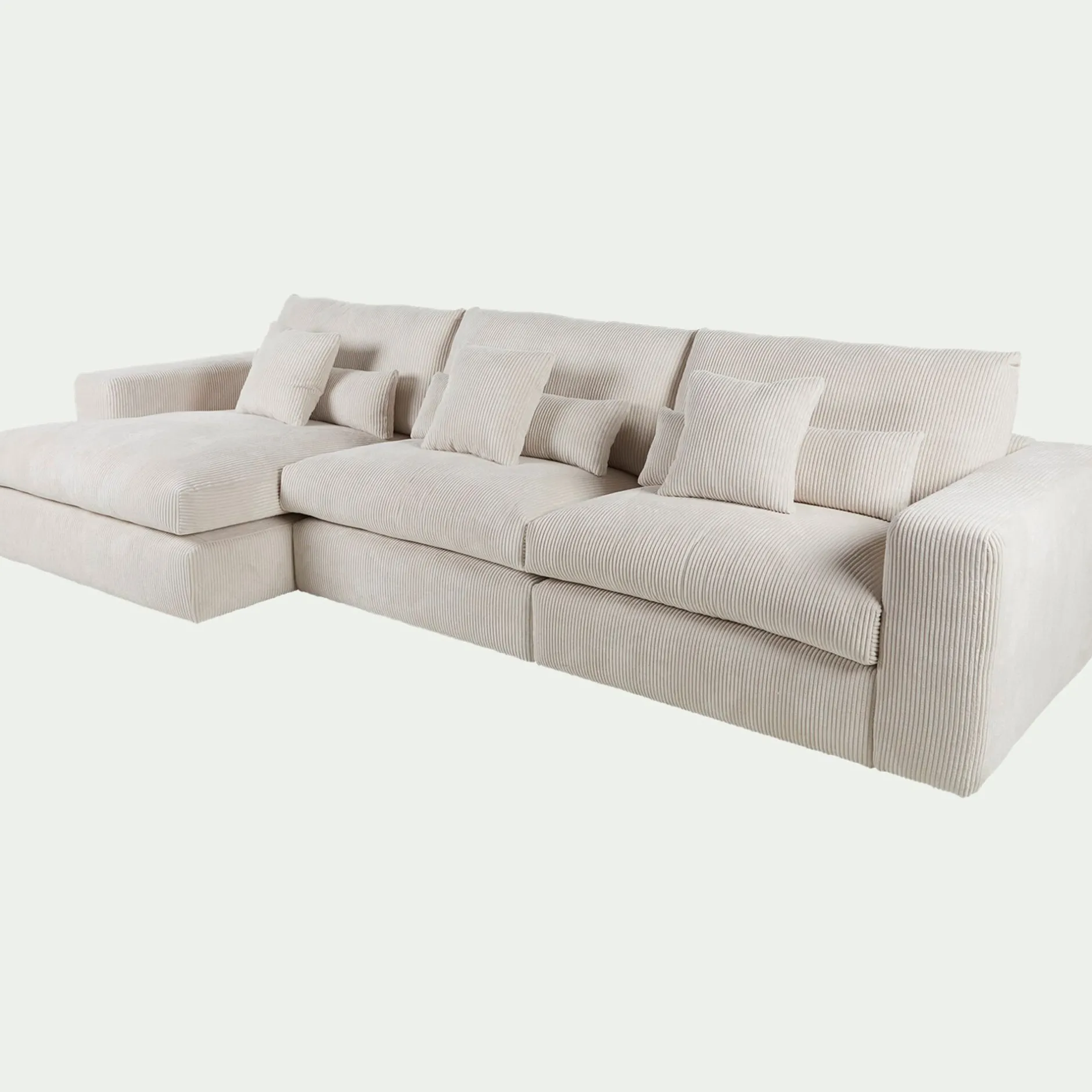 Canapé En Velours|Canapé 5 Places*alinea Canapé d'angle gauche fixe en velours côtelé - roucas Beige
