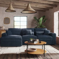 Canapé 5 Places|Canapé Fixe*alinea Canapé d'angle gauche fixe en tissu côtelé bita - calabrun Bleu