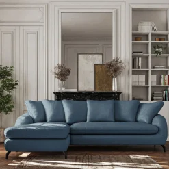 Canapé 4 Places|Canapé Fixe*alinea Canapé d'angle gauche fixe en tissu doux tramé - Bleu