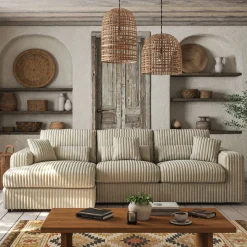 Canapé En Tissu|Canapé 5 Places*alinea Canapé d'angle gauche fixe en tissu côtelé bita - ventoux Blanc