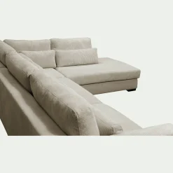 Canapé En Velours|Canapé 5 Places*alinea Canapé d'angle méridienne droite fixe en velours côtelé Azores - taupe Gris