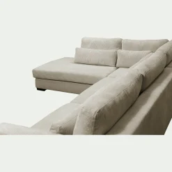 Canapé En Velours|Canapé 5 Places*alinea Canapé d'angle méridienne gauche fixe en velours côtelé Azores - taupe Gris