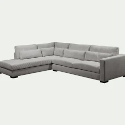 Canapé 5 Places|Canapé Fixe*alinea Canapé d'angle méridienne gauche fixe en velours côtelé Azores - borie Gris